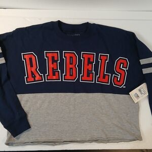 NWT Navy & Gray Rebels Long Sleeve Shirt Boxercraft Women's Cropped Retro Jersey